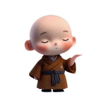 Small monk mascot gesturing onward, marking the next section