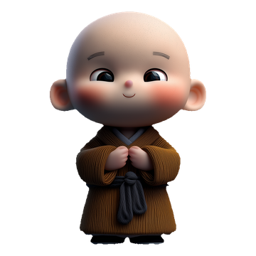 Small monk mascot sitting patiently, marking the next section